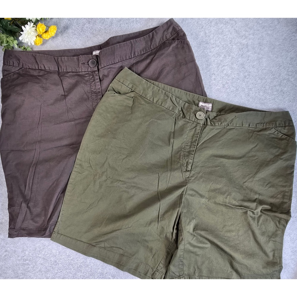Avenue Signature Chino Shorts Womens 24 Brown Green 2 Pack Stretch Casual Chinos
